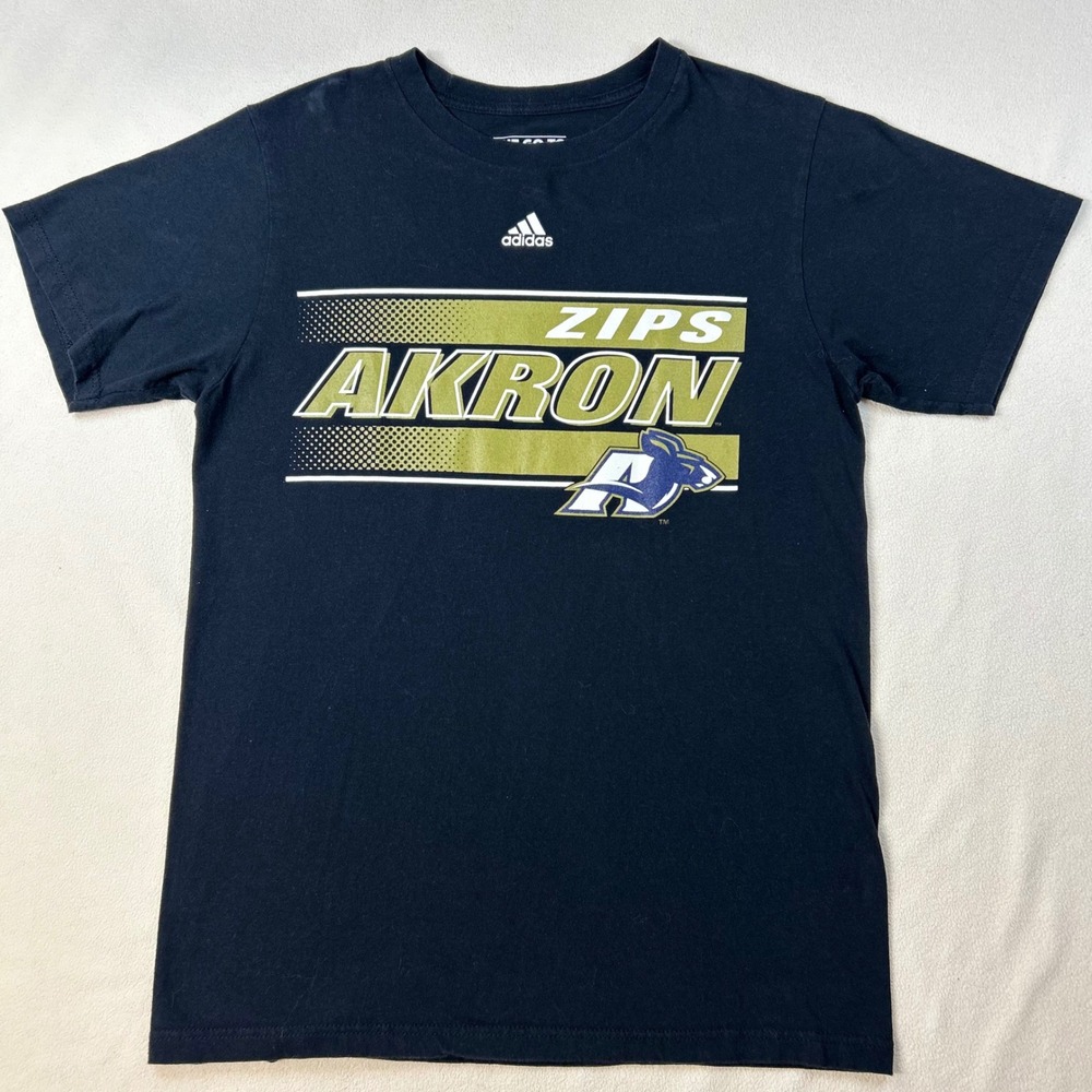 UNIVERSITY of AKRON ZIPS Mens Size M ADIDAS Black Short Sleeve  T-Shirt Cotton